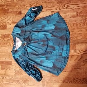 (L) NWT Flycurvy Art Deco Feather Print  Loose Fit Top Casual Adjustable Sleeves